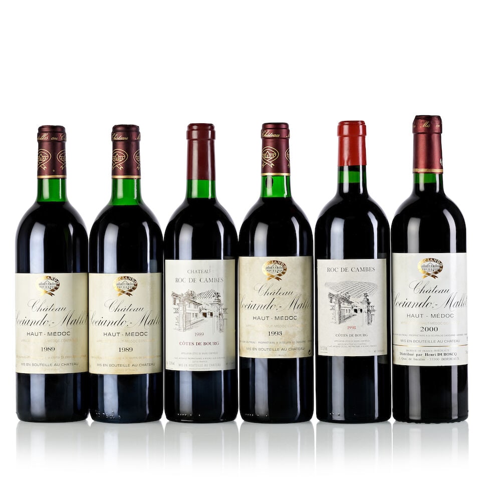 Château Sociando Mallet, 1993 (1x 750ml) Château Sociando Mallet, 2000 (1x 750ml) Ch...: Château Sociando Mallet, 1993 (1x 750ml) Region: Bordeaux Fill Level: very top shoulder Label: heavily bin-soiled Château Sociando Mallet, 2000 (1x 750ml) Region: Bordeaux Fill Level: base