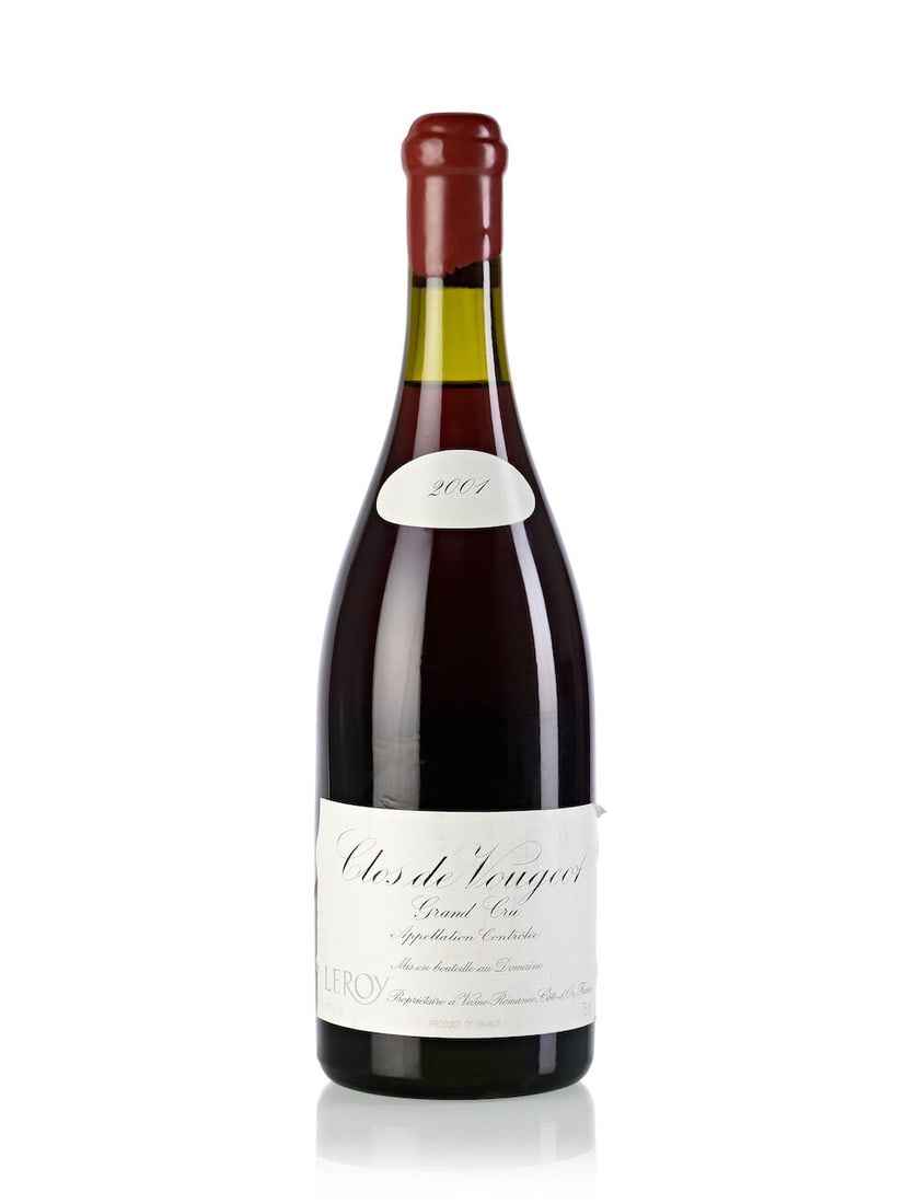 Domaine Leroy Clos de Vougeot, 2001 (1x 750ml): Domaine Leroy Clos de Vougeot, 2001 (1x 750ml) Region: Burgundy Fill Level: 3cm Cork: signs of old seepage Label: slightly marked and scuffed, slightly scuffed back label Miscellaneous: Production: 58