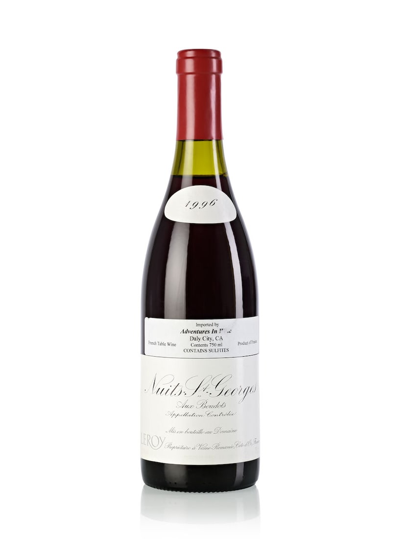 Domaine Leroy Nuits St. Georges Aux Boudots, 1996 (1x 750ml): Domaine Leroy Nuits St. Georges Aux Boudots, 1996 (1x 750ml) Region: Burgundy Fill Level: 2.5cm Label: slightly marked front & back labels Miscellaneous: Production: 4386 bottles For further