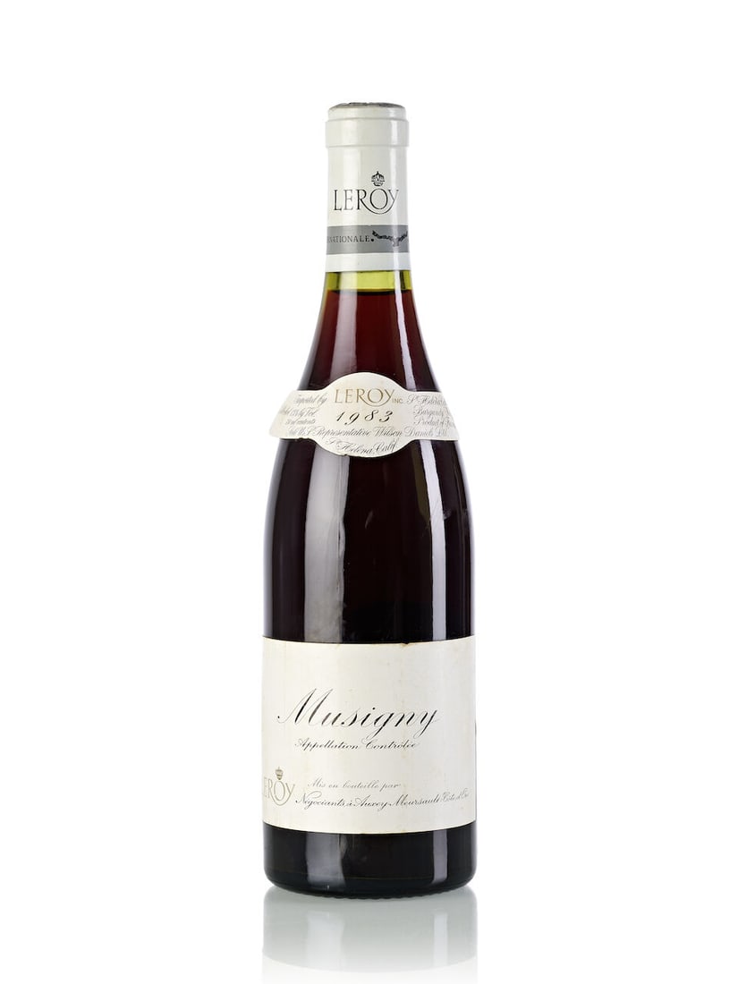 Maison Leroy Musigny, 1983 (1x 750ml): Maison Leroy Musigny, 1983 (1x 750ml) Region: Burgundy Fill Level: 1cm Label: slightly scuffed and stained, slightly torn vintage tag Miscellaneous: Provenance: Sotheby's | The Don Stott Cellar Notes: