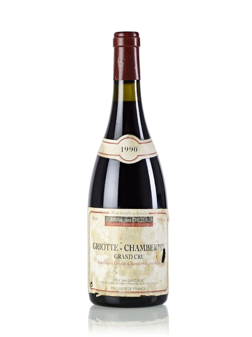 Domaine des Chezeaux Griotte Chambertin, 1990 (1x 750ml): Domaine des Chezeaux Griotte Chambertin, 1990 (1x 750ml) Region: Burgundy Fill Level: 2cm Label: heavily stained, torn Miscellaneous: Provenance: Sotheby's For further information on this lot please v