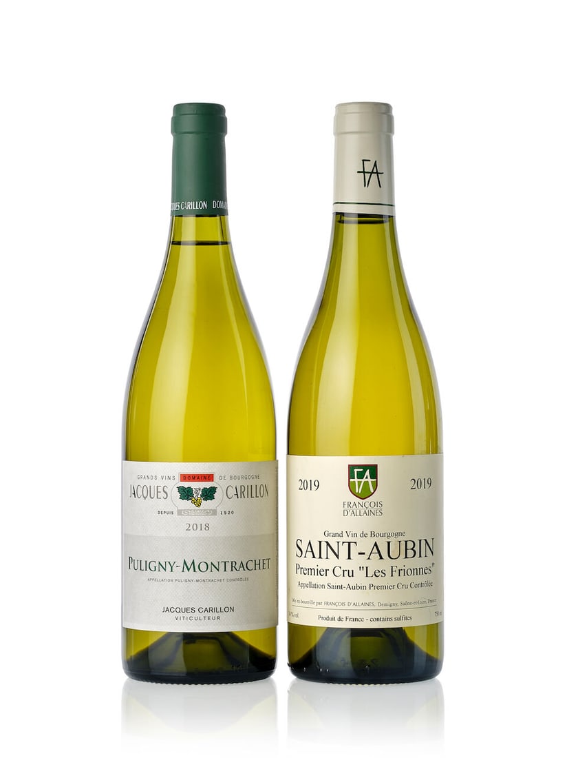 Jacques Carillon Puligny Montrachet, 2018 (4x 750ml) Francois d'Allaines Saint Aubin, Les Frion...: Jacques Carillon Puligny Montrachet, 2018 (4x 750ml) Region: Burgundy Francois d'Allaines Saint Aubin, Les Frionnes, 2019 (2x 750ml) Region: Burgundy Label: 2x slightly stained For further