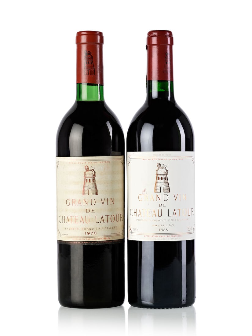 Château Latour, 1970 (1x 750ml) Château Latour, 1988 (1x 750ml): Château Latour, 1970 (1x 750ml) Region: Bordeaux Fill Level: very top shoulder Label: bin-soiled Château Latour, 1988 (1x 750ml) Region: Bordeaux Fill Level: base neck Label: slightly marked