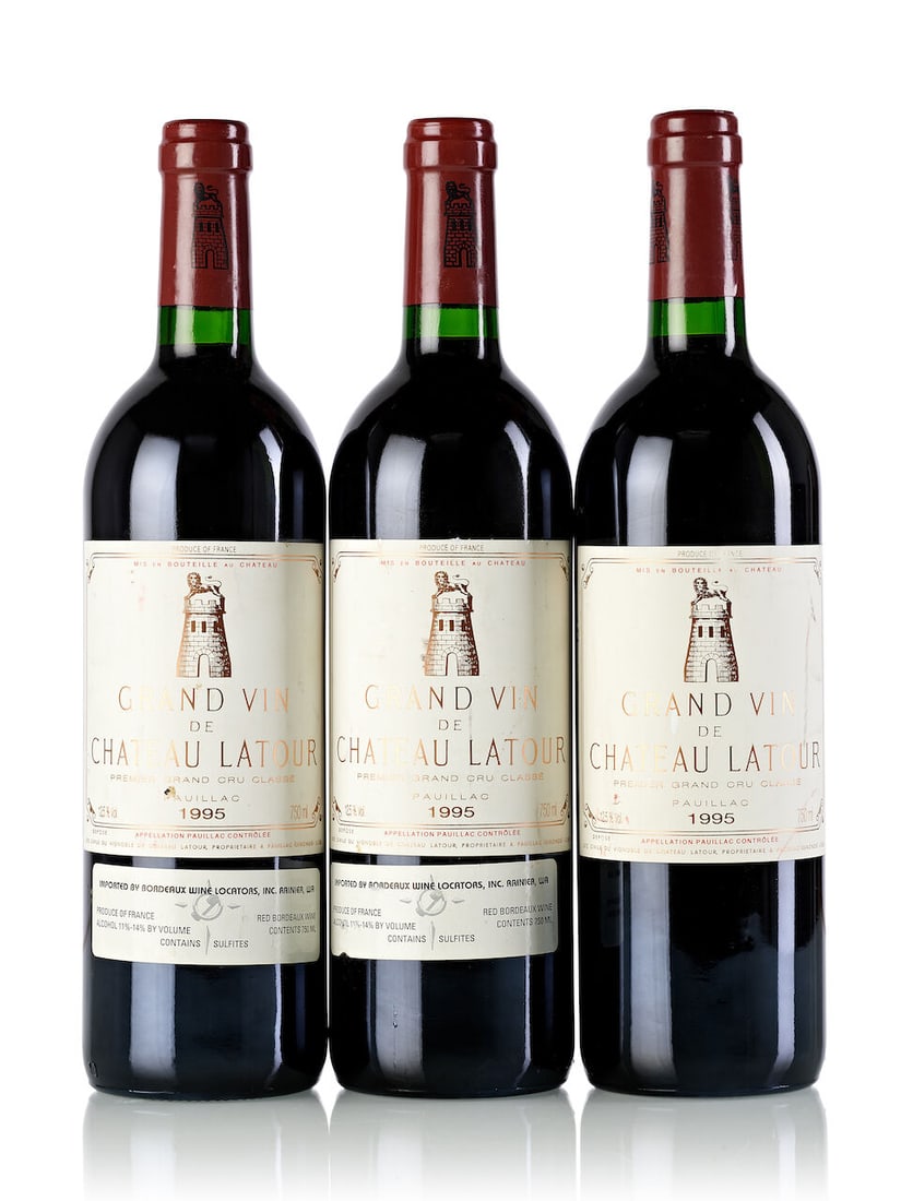 Château Latour, 1995 (3x 750ml): Château Latour, 1995 (3x 750ml) Region: Bordeaux Fill Level: 3x base neck Label: 3x slightly bin-soiled, 3x slightly scuffed, two different importers For further information on this lot please vi
