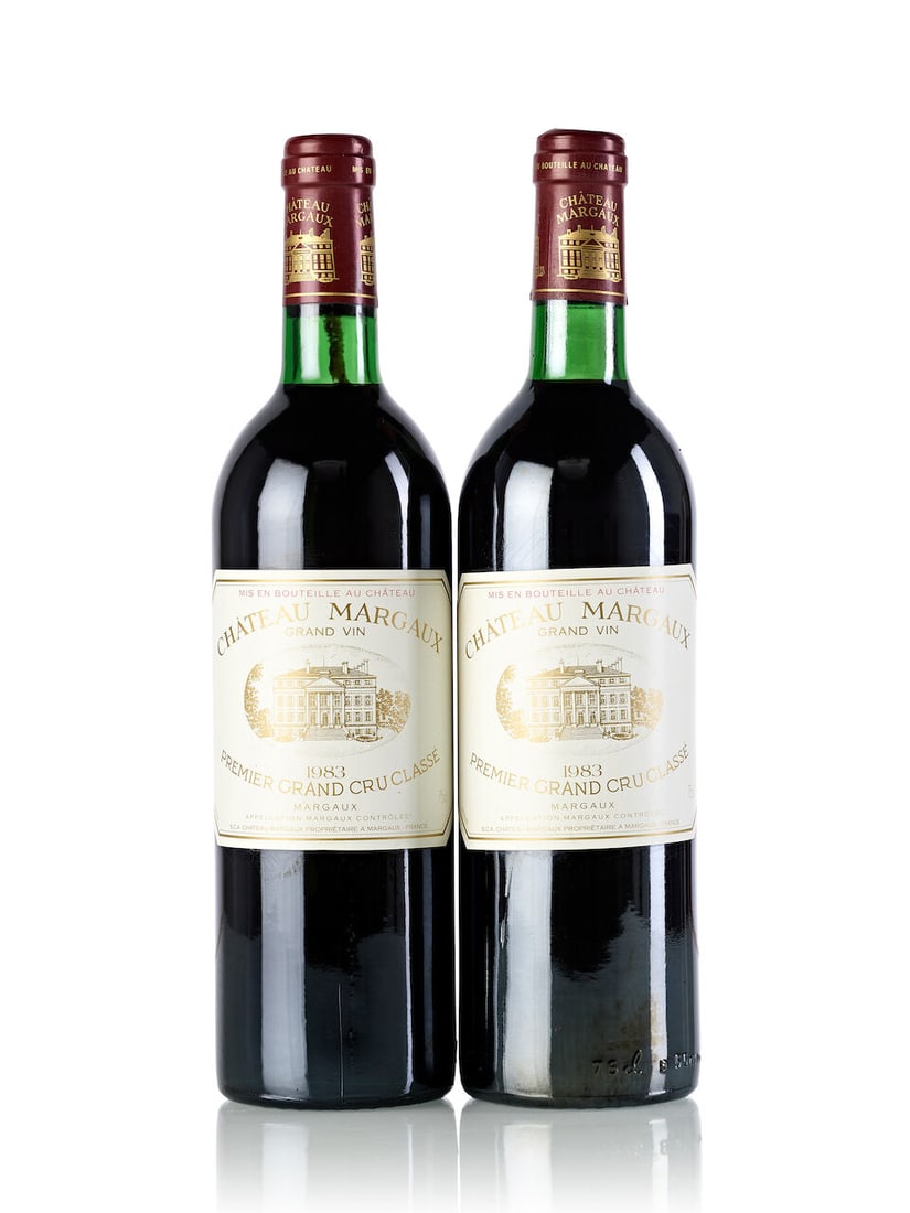 Château Margaux, 1983 (2x 750ml): Château Margaux, 1983 (2x 750ml) Region: Bordeaux Fill Level: 2x very top shoulder Label: 1x slightly scuffed, 1x slightly stained For further information on this lot please visit Bonhams.com For