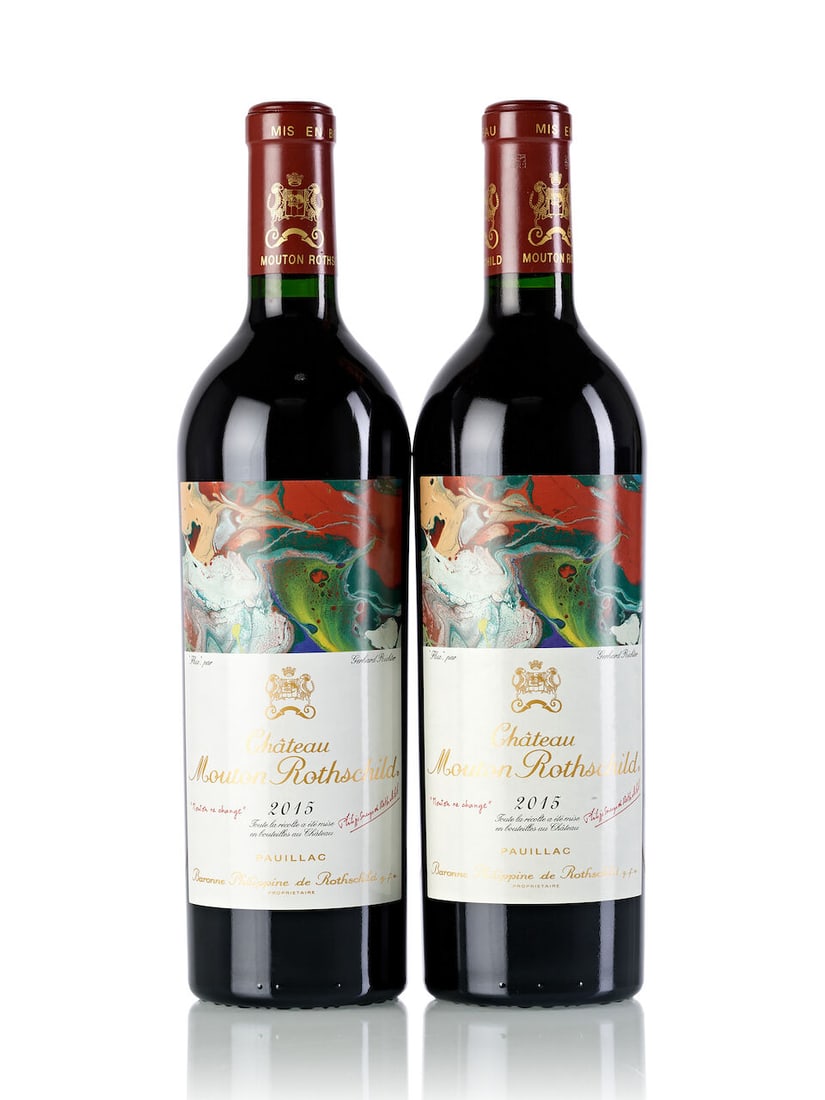Château Mouton Rothschild, 2015 (2x 750ml): Château Mouton Rothschild, 2015 (2x 750ml) Region: Bordeaux Label: 1x slightly bin-soiled, 1x nicked, 1x Chinese importer label covering back label For further information on this lot please visi