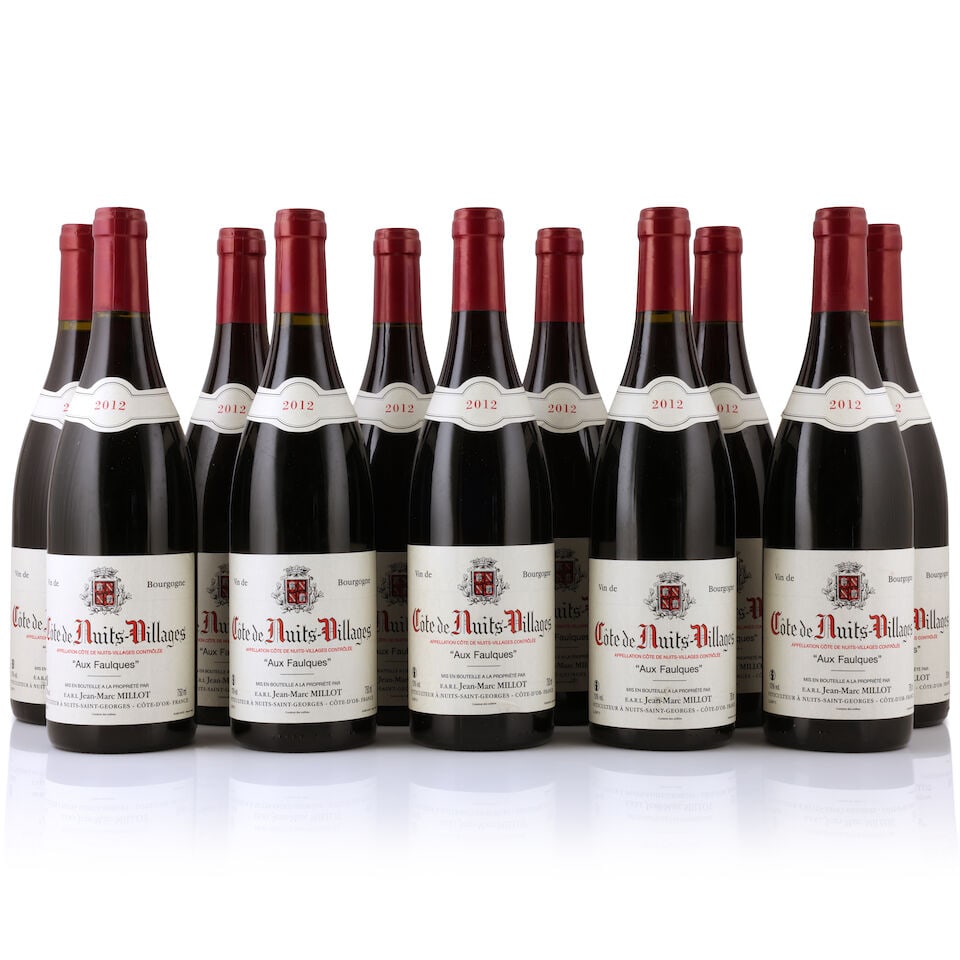 Jean-Marc Millot, Cotes de Nuits Villages Aux Faulques, 2012 (23 x 750ml): Jean-Marc Millot, Cotes de Nuits Villages Aux Faulques, 2012 (23 x 750ml) Region: Côte de Nuits Label: lightly bin-soiled - 3 damp stained This lot is subject to the following lot symbols: †