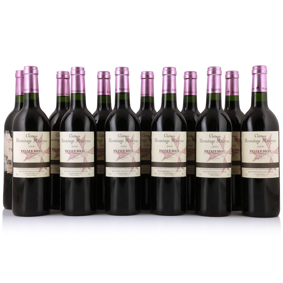 Château Hermitage Mazeyres, 2006 (24 x 750ml): Château Hermitage Mazeyres, 2006 (24 x 750ml) Region: Pomerol Label: bin-soiled, lightly damp-affected This lot is subject to the following lot symbols: † † VAT at the prevailing rate