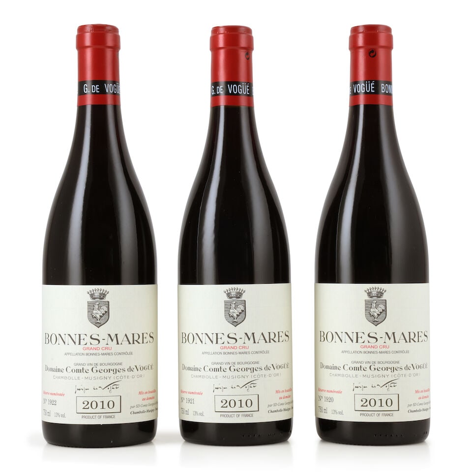 Domaine Comte Georges de Vogüé, Bonnes-Mares, 2010 (3 x 750ml): Domaine Comte Georges de Vogüé, Bonnes-Mares, 2010 (3 x 750ml) Region: Côte de Nuits Packaging: individual wooden cases This lot is subject to the following lot symbols: Δ Δ V