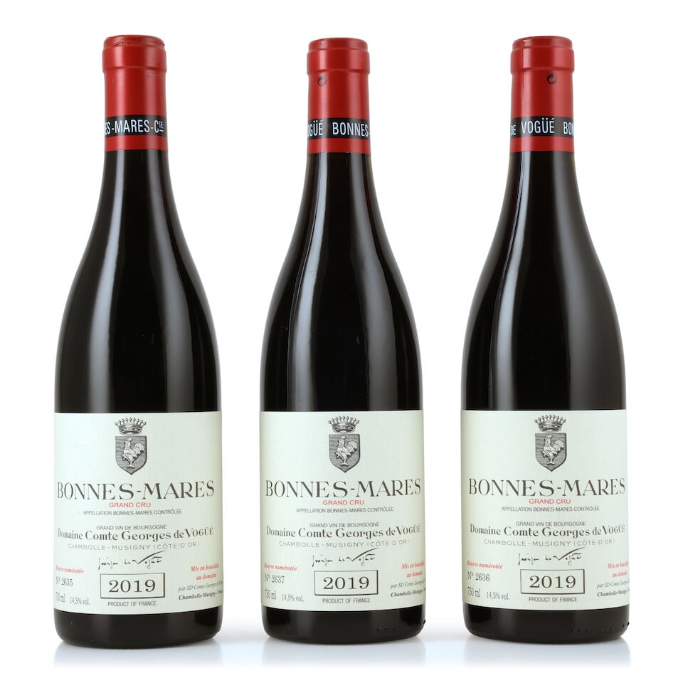 Domaine Comte Georges de Vogüé, Bonnes-Mares, 2019 (3 x 750ml): Domaine Comte Georges de Vogüé, Bonnes-Mares, 2019 (3 x 750ml) Region: Côte de Nuits Packaging: individual wooden cases This lot is subject to the following lot symbols: Δ Δ V
