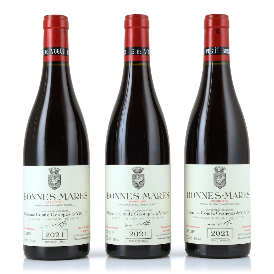 Domaine Comte Georges de Vogüé, Bonnes-Mares, 2021 (3 x 750ml): Domaine Comte Georges de Vogüé, Bonnes-Mares, 2021 (3 x 750ml) Region: Côte de Nuits Packaging: original wooden case This lot is subject to the following lot symbols: Δ Δ VAT 