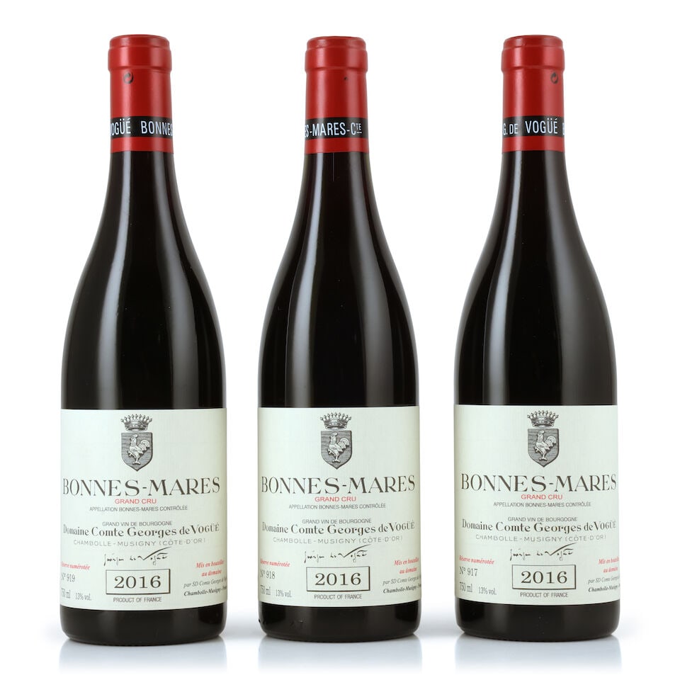 Domaine Comte Georges de Vogüé, Bonnes-Mares, 2016 (3 x 750ml): Domaine Comte Georges de Vogüé, Bonnes-Mares, 2016 (3 x 750ml) Region: Côte de Nuits Packaging: individual wooden cases This lot is subject to the following lot symbols: Δ Δ V