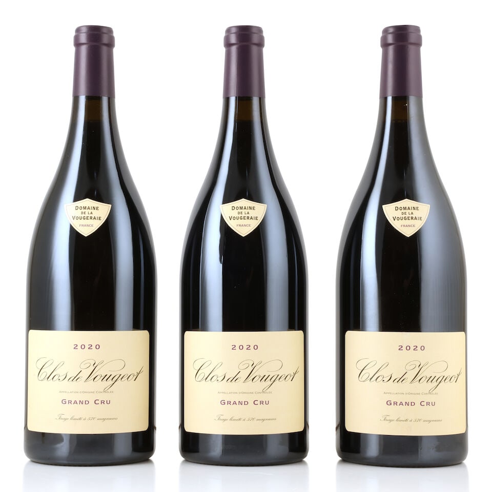 Domaine de la Vougeraie, Clos de Vougeot, 2020 (3 x 1500ml): Domaine de la Vougeraie, Clos de Vougeot, 2020 (3 x 1500ml) Region: Côte de Nuits Packaging: individual wooden cases in original cartons (damp-affected) This lot is subject to the following lot s