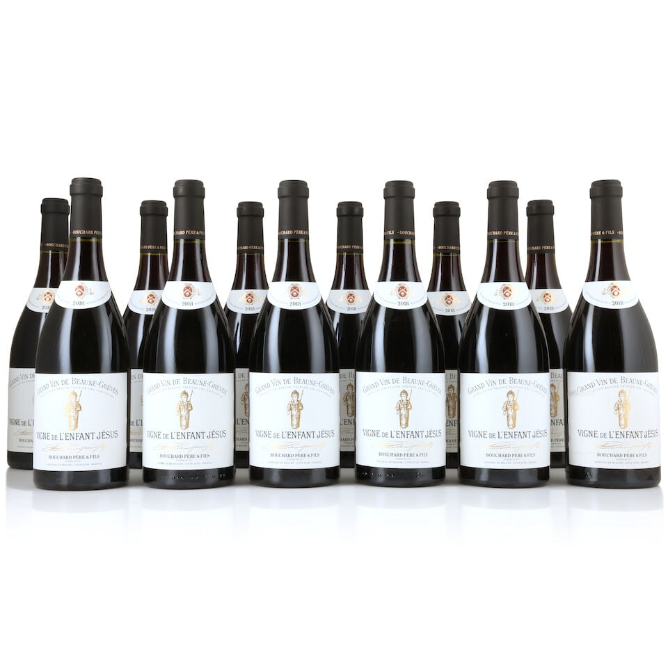 Bouchard Père & Fils, Beaune 1er Cru Grèves Vigne de L'Enfant Jésus, 2018 (12 x 7...: Bouchard Père & Fils, Beaune 1er Cru Grèves Vigne de L'Enfant Jésus, 2018 (12 x 750ml) Region: Côte de Beaune Label: lightly damp-affected & creased Packaging: original wooden case