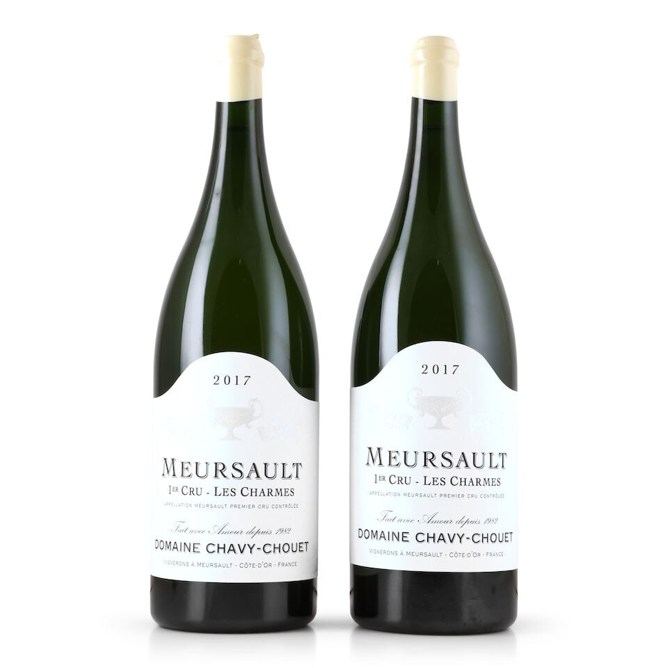 Domaine Chavy-Chouet, Meursault 1er Cru Les Charmes, 2017 (2 x 3 litres): Domaine Chavy-Chouet, Meursault 1er Cru Les Charmes, 2017 (2 x 3 litres) Region: Côte de Beaune White Capsule: wax capsule Packaging: 2 x individual wooden cases This lot is subject to the follow