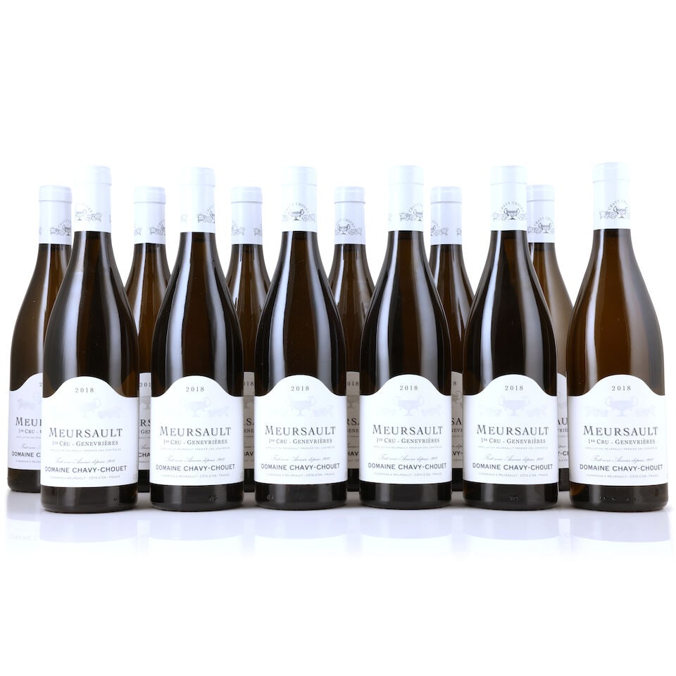 Domaine Chavy-Chouet, Meursault 1er Cru Genevrières, 2018 (12 x 750ml): Domaine Chavy-Chouet, Meursault 1er Cru Genevrières, 2018 (12 x 750ml) Region: Côte de Beaune White Packaging: original carton (badly stained) This lot is subject to the following lot symbol