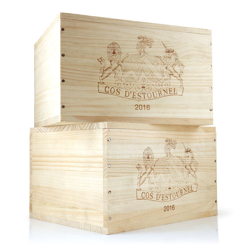 Château Cos d'Estournel, 2016 (12 x 750ml): Château Cos d'Estournel, 2016 (12 x 750ml) Region: St. Estèphe Packaging: 2 x original wooden cases This lot is subject to the following lot symbols: Δ Δ VAT at the prevailing rate