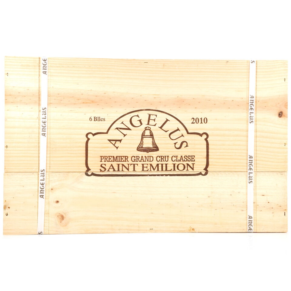 Château Angelus, 2010 (6 x 750ml): Château Angelus, 2010 (6 x 750ml) Region: St Emilion Packaging: original wooden case This lot is subject to the following lot symbols: Δ Δ VAT at the prevailing rate on Hammer Price and
