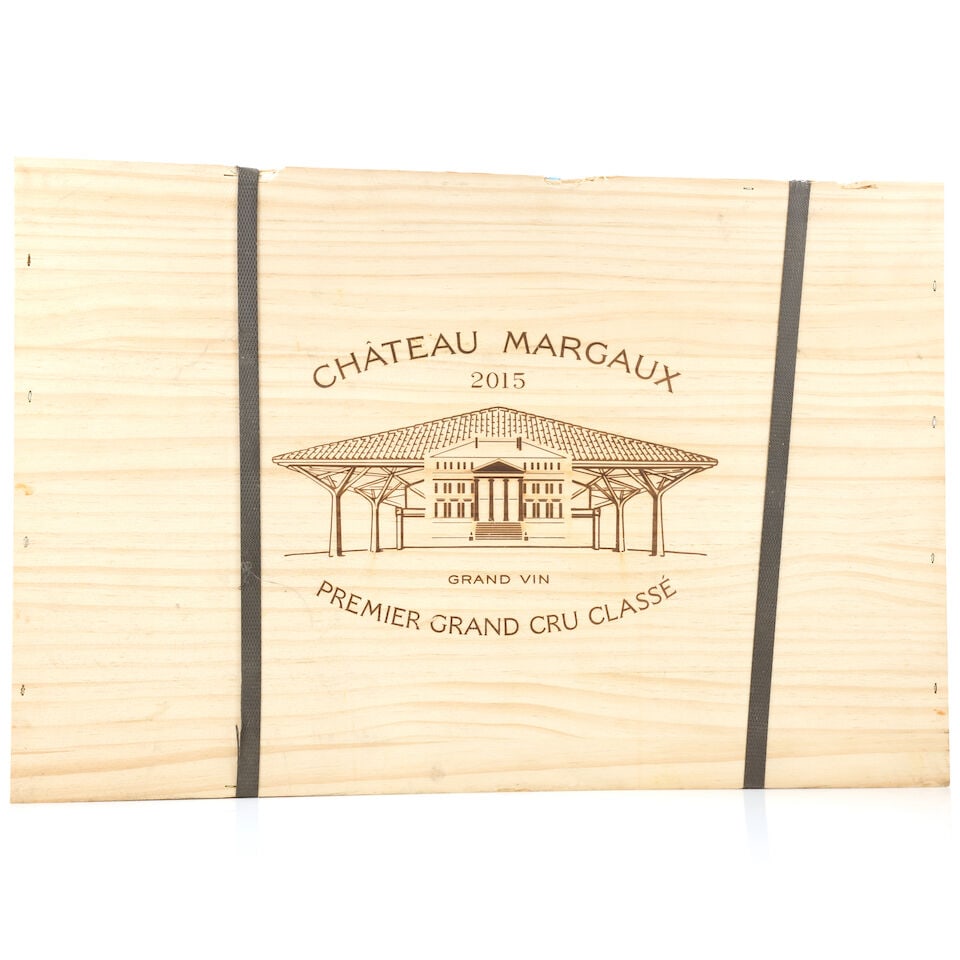 Château Margaux, 2015 (6 x 750ml): Château Margaux, 2015 (6 x 750ml) Region: Margaux Packaging: original wooden case This lot is subject to the following lot symbols: Δ Δ VAT at the prevailing rate on Hammer Price and Bu