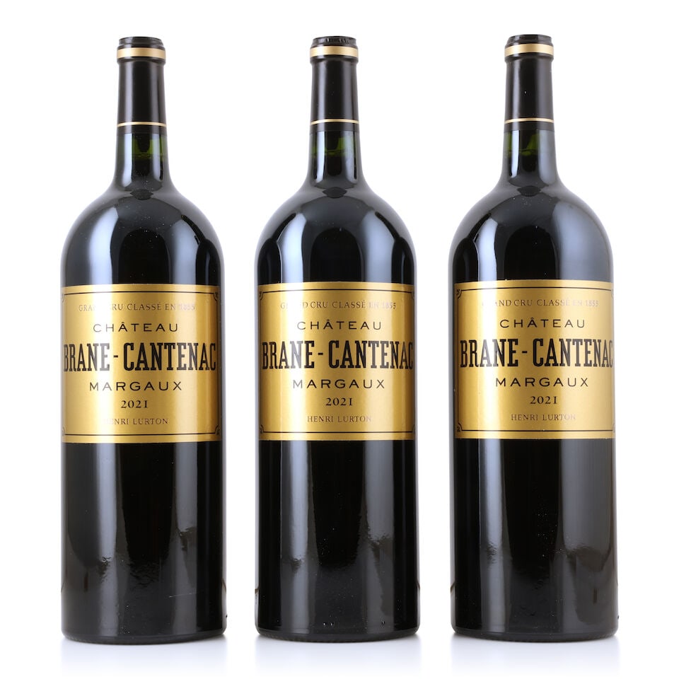 Château Brane-Cantenac, 2021 (3 x 1500ml): Château Brane-Cantenac, 2021 (3 x 1500ml) Region: Margaux Packaging: original wooden case This lot is subject to the following lot symbols: Δ Δ VAT at the prevailing rate on Hammer Pric