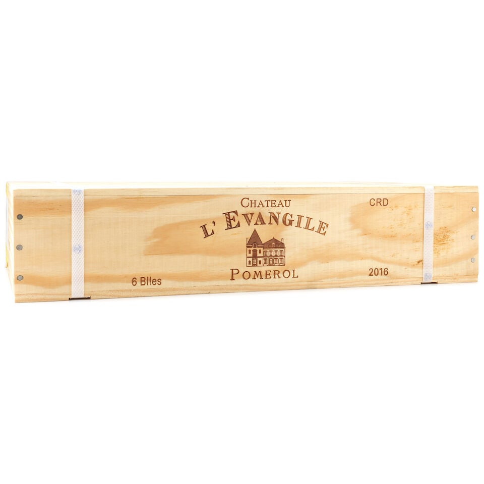 Château l'Evangile, 2016 (6 x 750ml): Château l'Evangile, 2016 (6 x 750ml) Region: Pomerol Packaging: original wooden case This lot is subject to the following lot symbols: Δ Δ VAT at the prevailing rate on Hammer Price and