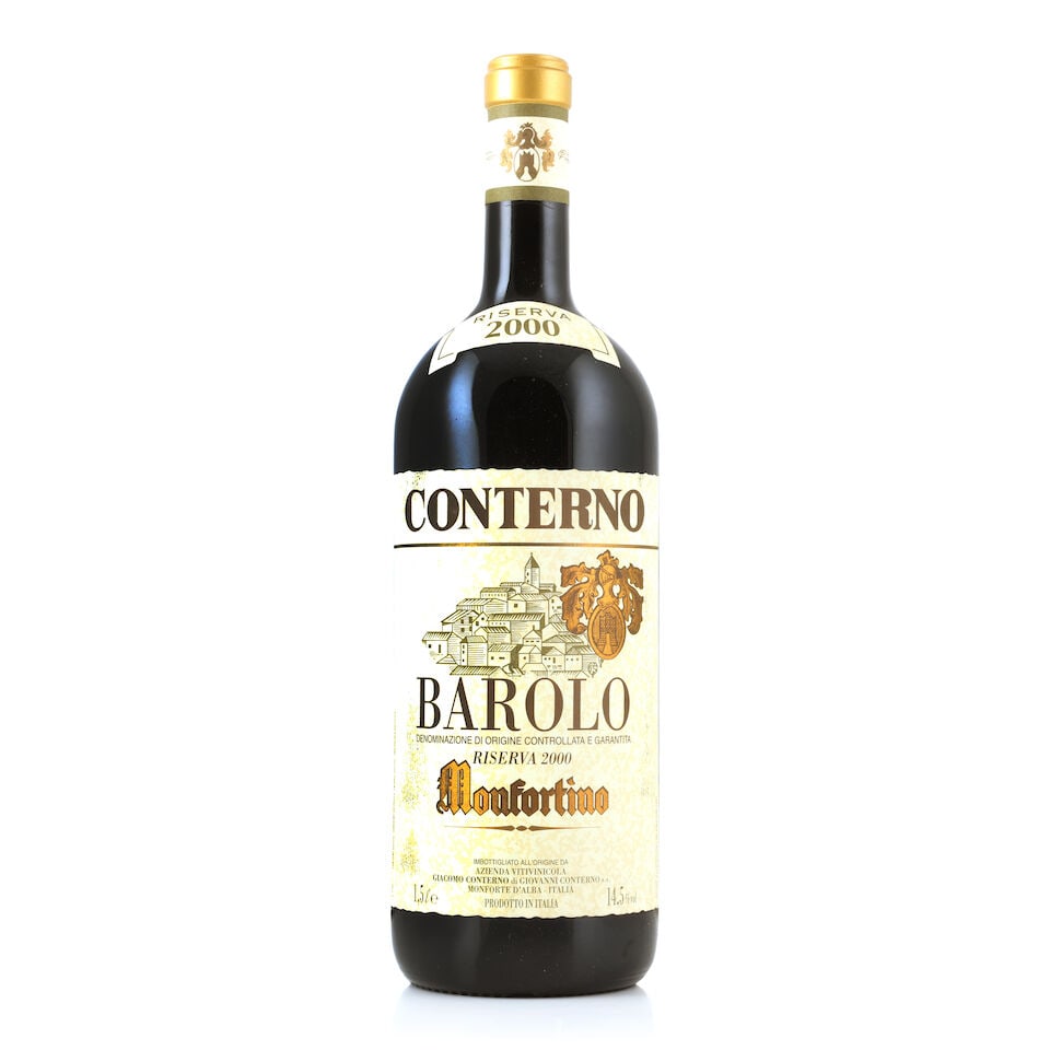 Giacomo Conterno, Barolo Monfortino Riserva, 2000 (1 x 1500ml): Giacomo Conterno, Barolo Monfortino Riserva, 2000 (1 x 1500ml) Region: Piedmont Label: lightly bin-soiled Packaging: wooden presentation case (stained) This lot is subject to the following lot symbols