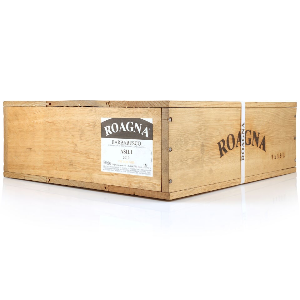 Roagna, Barbaresco Asili Vecchie Viti, 2010 (3 x 1500ml): Roagna, Barbaresco Asili Vecchie Viti, 2010 (3 x 1500ml) Region: Piedmont Packaging: original wooden case This lot is subject to the following lot symbols: Δ Δ VAT at the prevailing rate on 