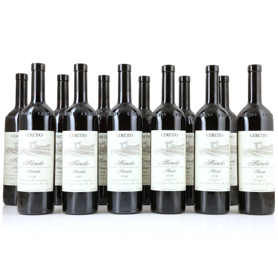 Ceretto, Barolo Bussia, 2016 (6 x 750ml) Ceretto, Barolo Brunate, 2016 (6 x 750ml): Ceretto, Barolo Bussia, 2016 (6 x 750ml) Region: Piedmont Packaging: original wooden case (bands removed by Bonhams) Ceretto, Barolo Brunate, 2016 (6 x 750ml) Region: Piedmont Packaging: original wood