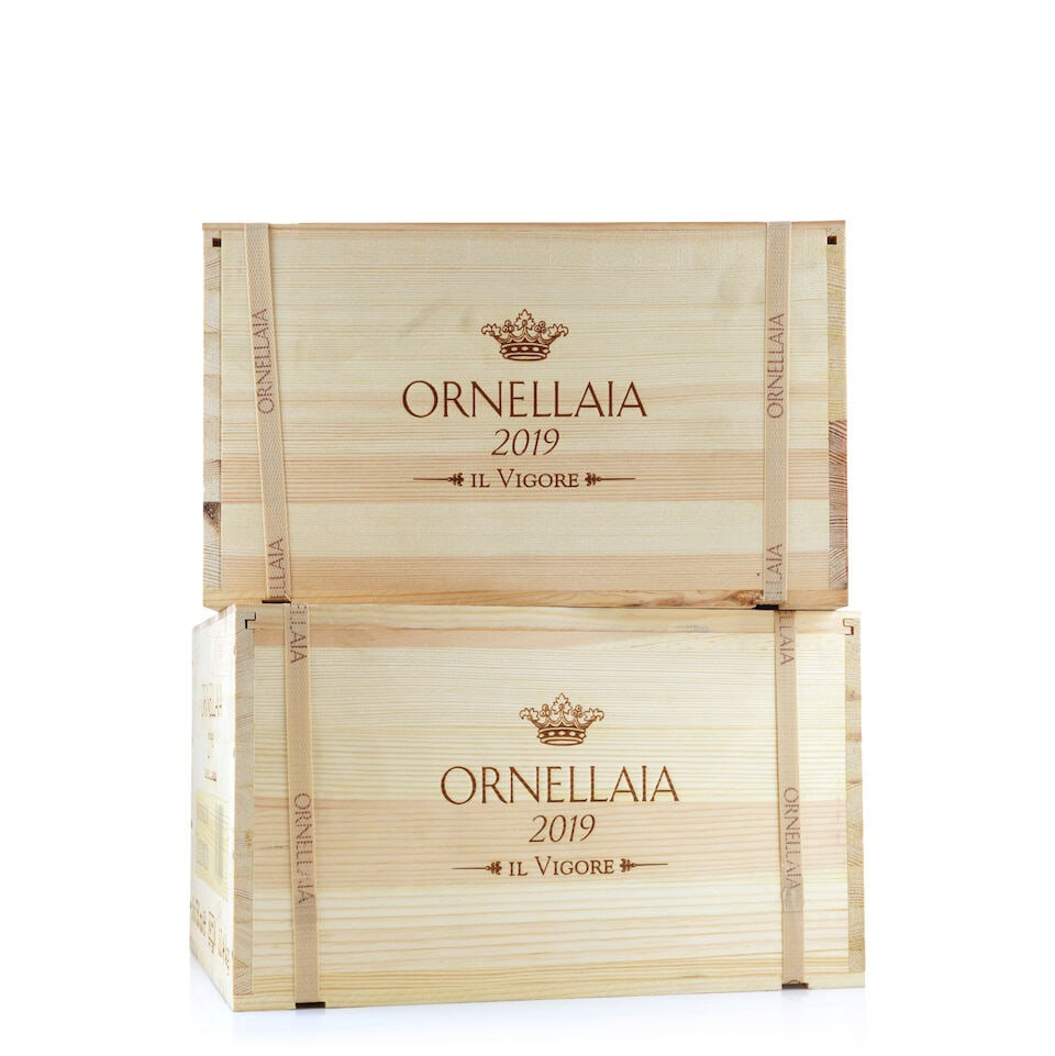 Ornellaia, 2019 (12 x 750ml): Ornellaia, 2019 (12 x 750ml) Region: Tuscany Packaging: 2 x original wooden cases This lot is subject to the following lot symbols: Δ Δ VAT at the prevailing rate on Hammer Price and Buyer's