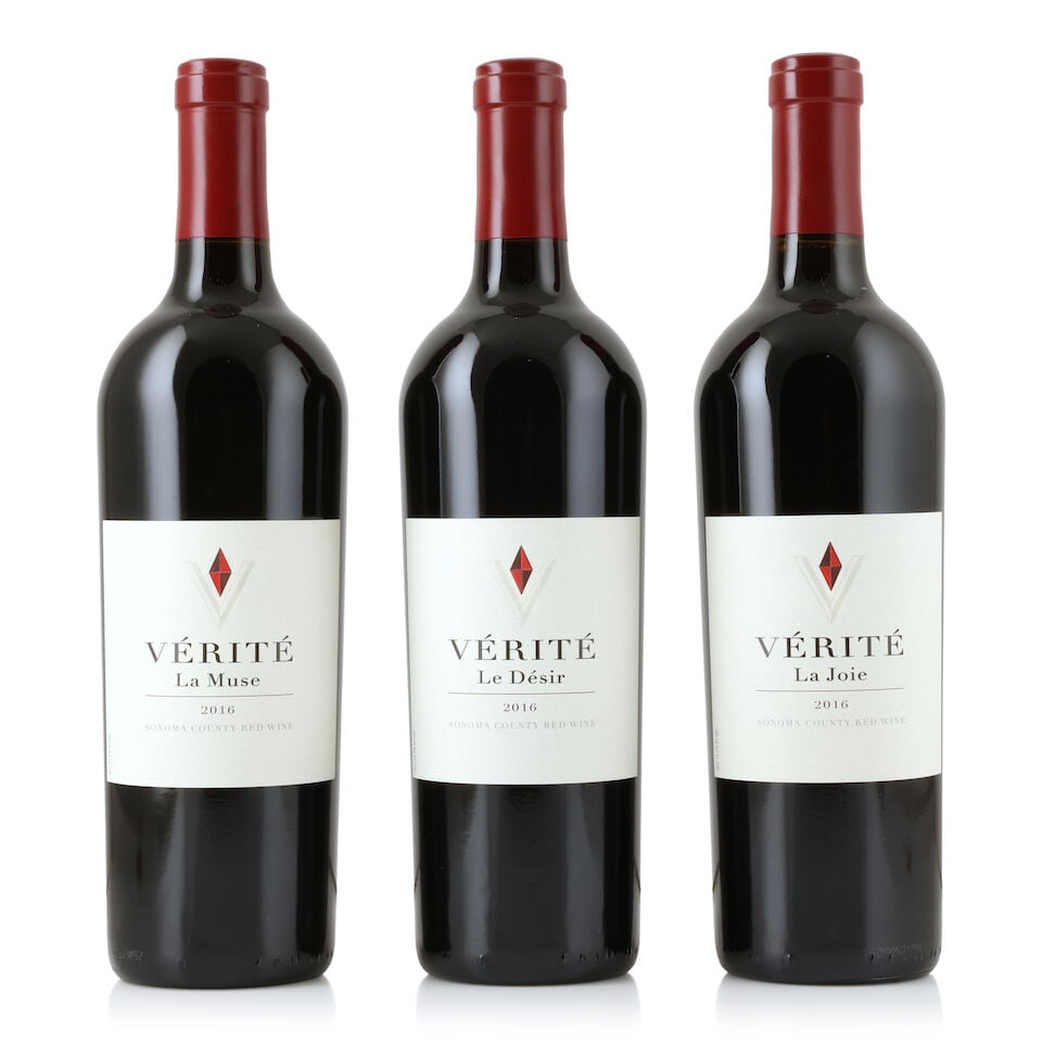 Vérité, Assortment Case, 2016 (3 x 750ml): Vérité, Assortment Case, 2016 (3 x 750ml) Region: United States Packaging: original wooden case Notes: 1 bottle each; La Muse, La Désir, La Joie This lot is subject to the following lot