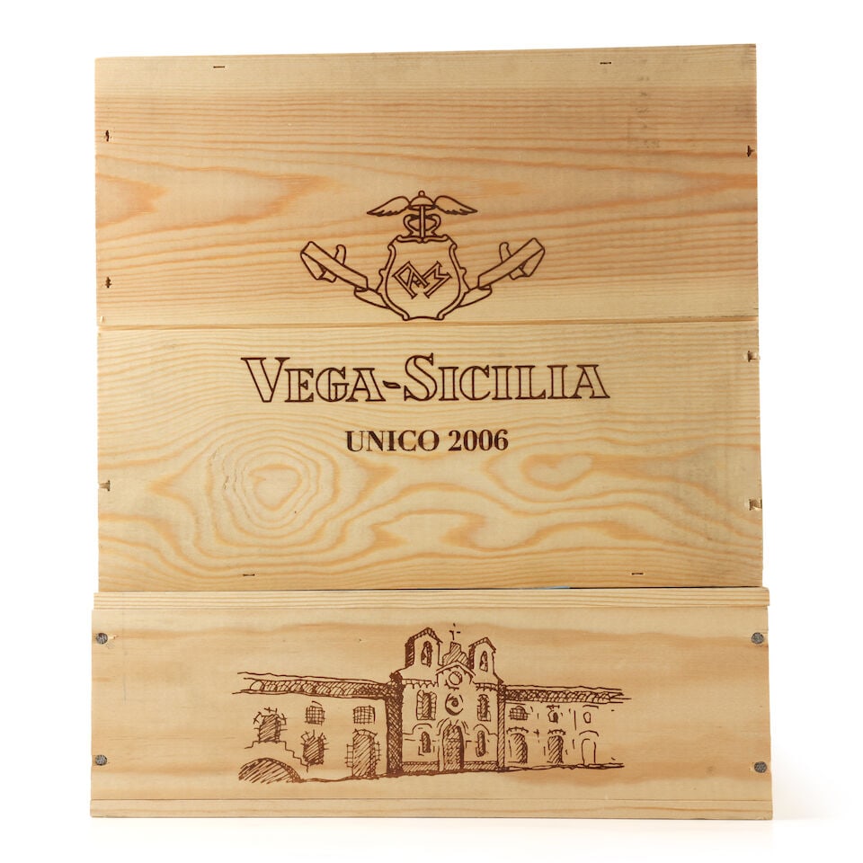 Vega-Sicilia, Unico, 2006 (6 x 750ml): Vega-Sicilia, Unico, 2006 (6 x 750ml) Region: Spain Packaging: 2 x original wooden cases This lot is subject to the following lot symbols: Δ Δ VAT at the prevailing rate on Hammer Price and 