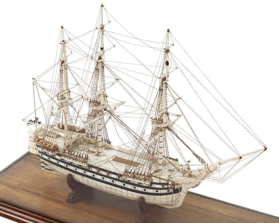 A prisoner-of-war style bone model of the East Indiaman Princess Amelia, 19th century, - 3