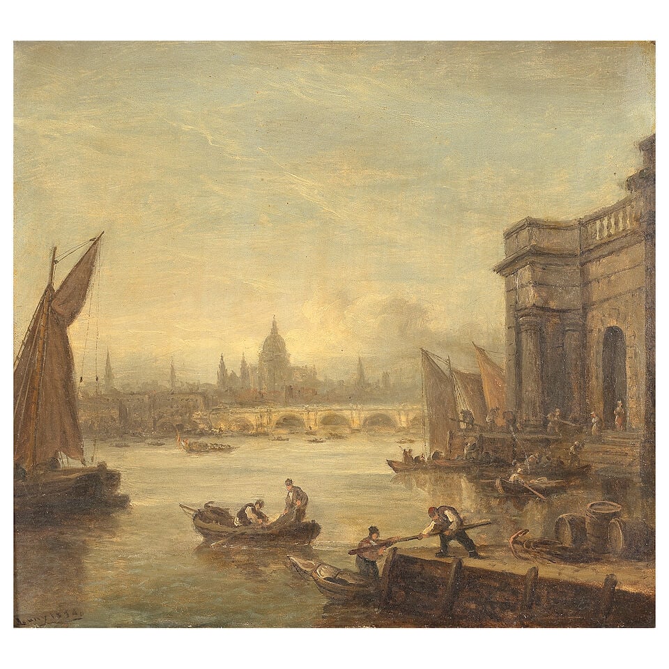 Thomas Luny (British, 1759-1837) Waterloo Bridge, with St. Paul's Cathedral rising beyond (1 of 3)