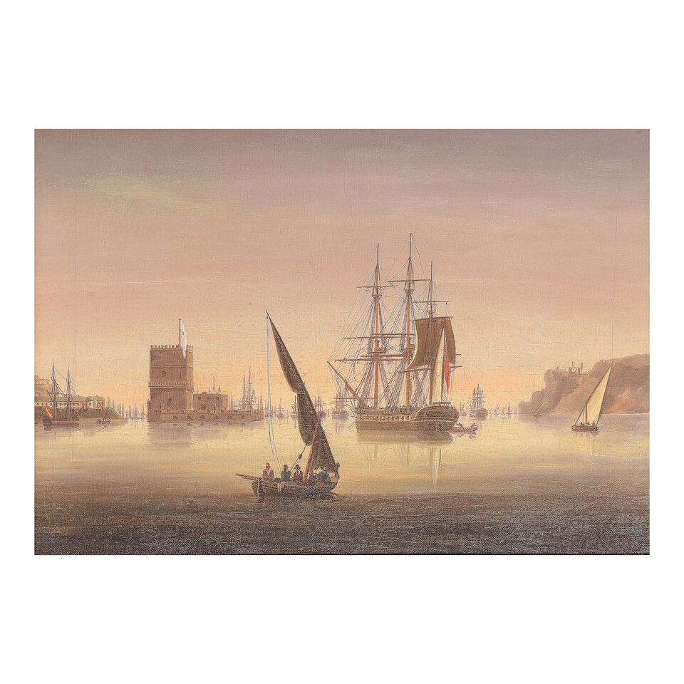 Thomas Buttersworth (British, 1768-1828) A British man of war off Belem Castle (1 of 3)