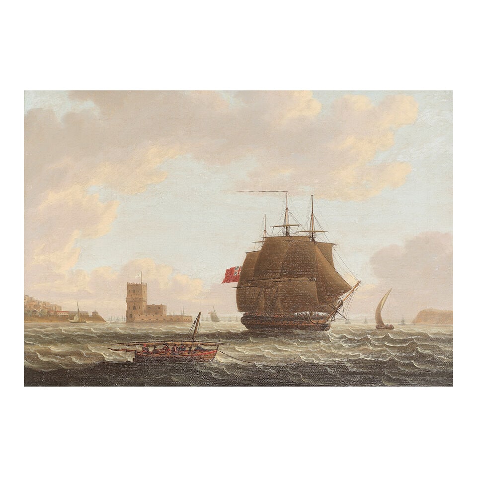 Thomas Buttersworth (British, 1768-1828) A British man of war and other shipping with Belem Cast... (1 of 3)