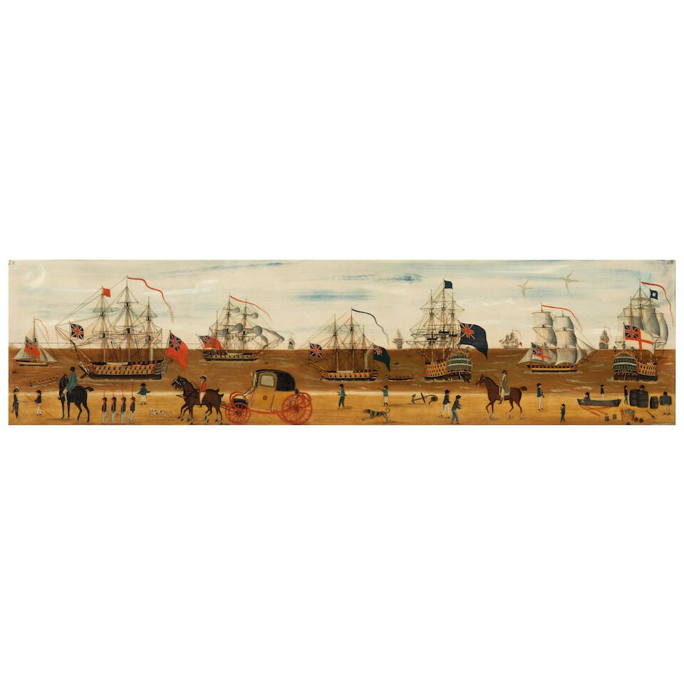 S. Spilman (late 18th/early 19th Century) A View of the Home Fleet at Spithead from Southsea Fro...: S. Spilman (late 18th/early 19th Century) A View of the Home Fleet at Spithead from Southsea Front, 1803 signed 'S. SPILMAN. PAINTER' (lower right); dated '1803' ('18' in the upper left corner and '03