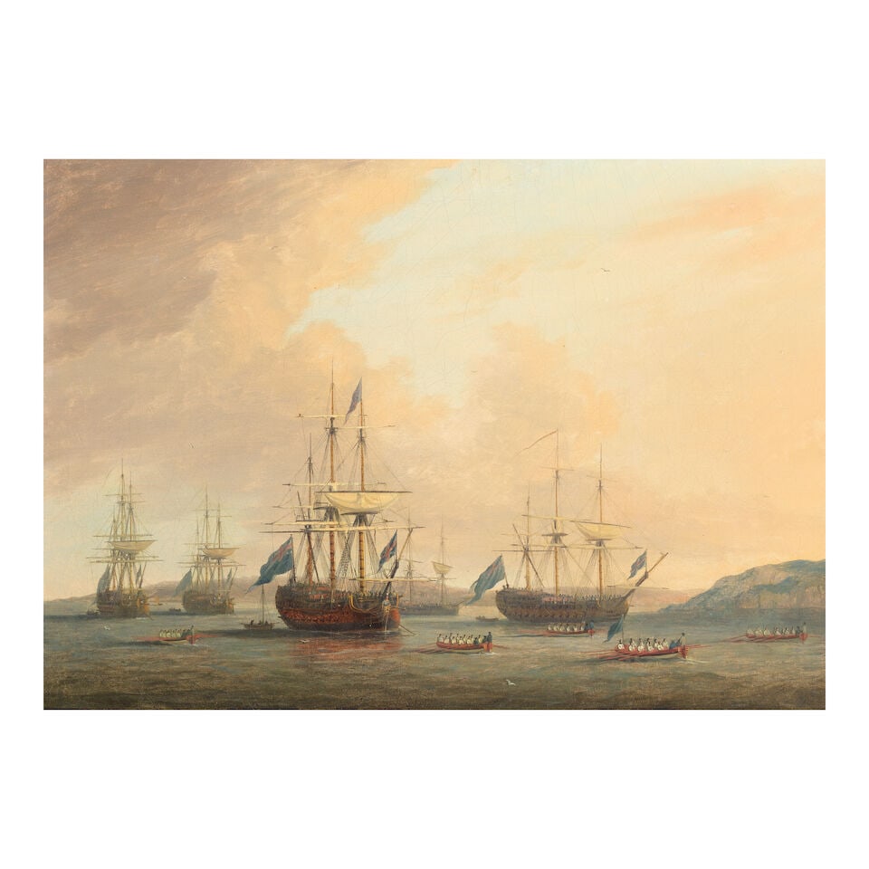 Dominic Serres (Auch 1719-1793 London) A Royal Navy 'Squadron of the Blue' lying at anchor, with... (1 of 3)