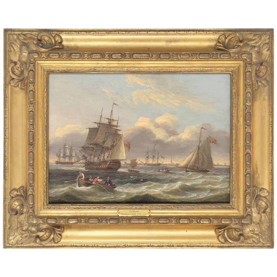 Thomas Luny (British, 1759-1837) Men-o-War and smaller craft riding a heavy swell in Yarmouth Roads - 2