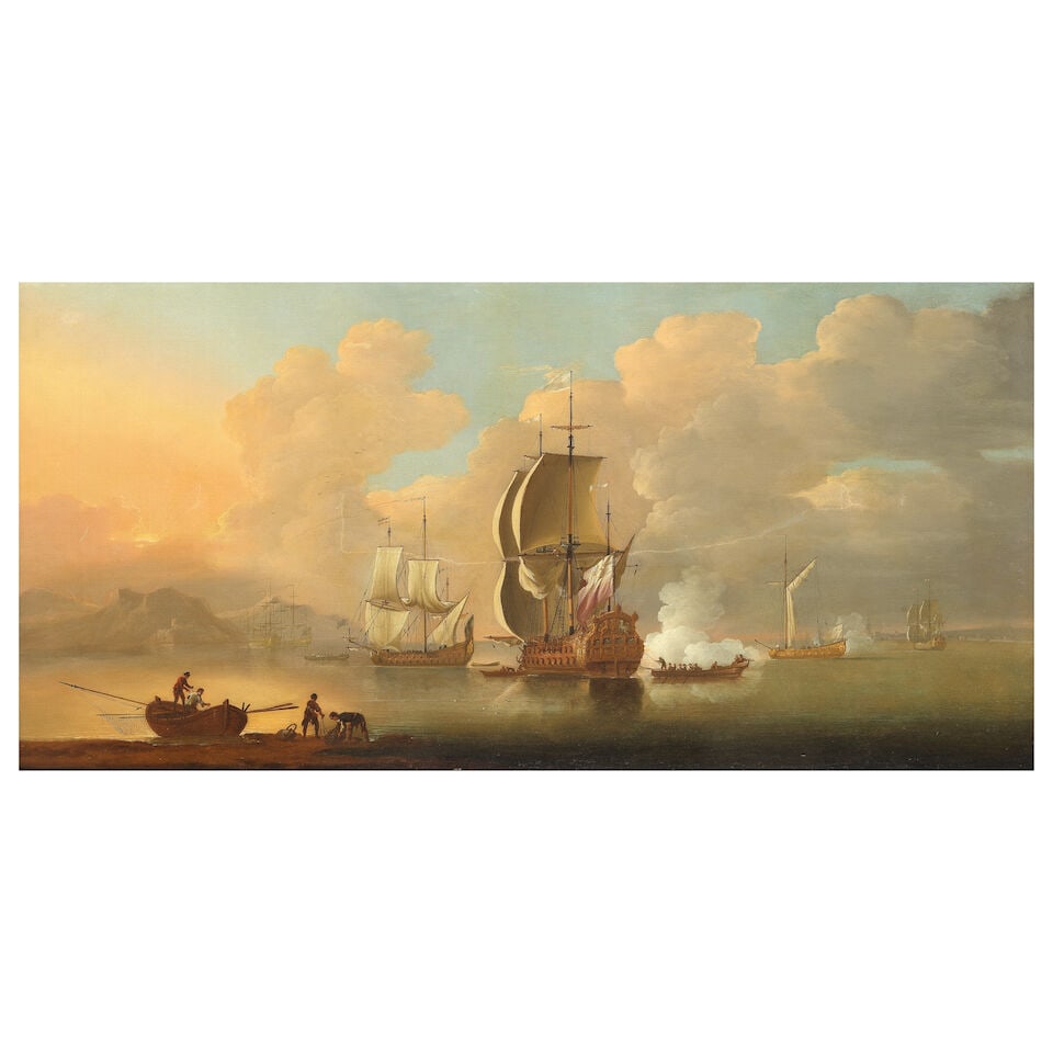 Peter Monamy (London 1681-1749) The Morning gun: Peter Monamy (London 1681-1749) The Morning gun oil on canvas 59.1 x 119.1cm (23 1/4 x 46 7/8in). Footnotes: Provenance Private collection, UK. For further information on this lot please visit