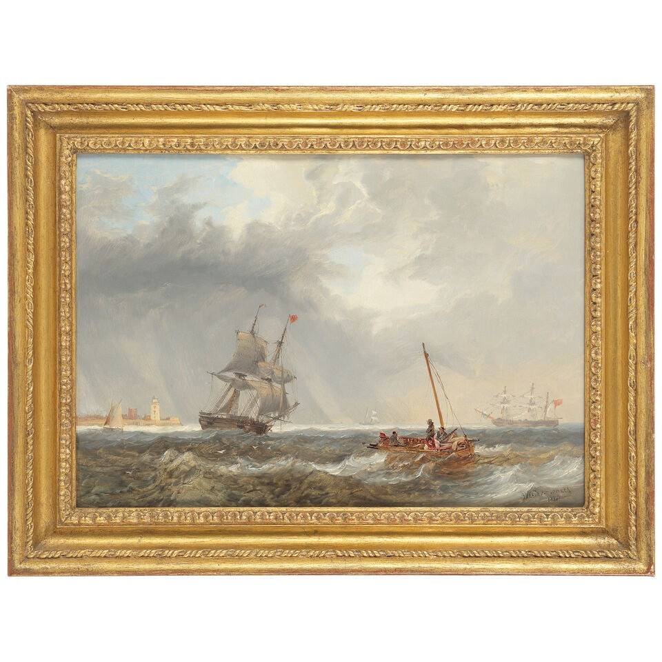 John Wilson Carmichael (British, 1799-1868) Shipping in a choppy sea off a lighthouse - 2