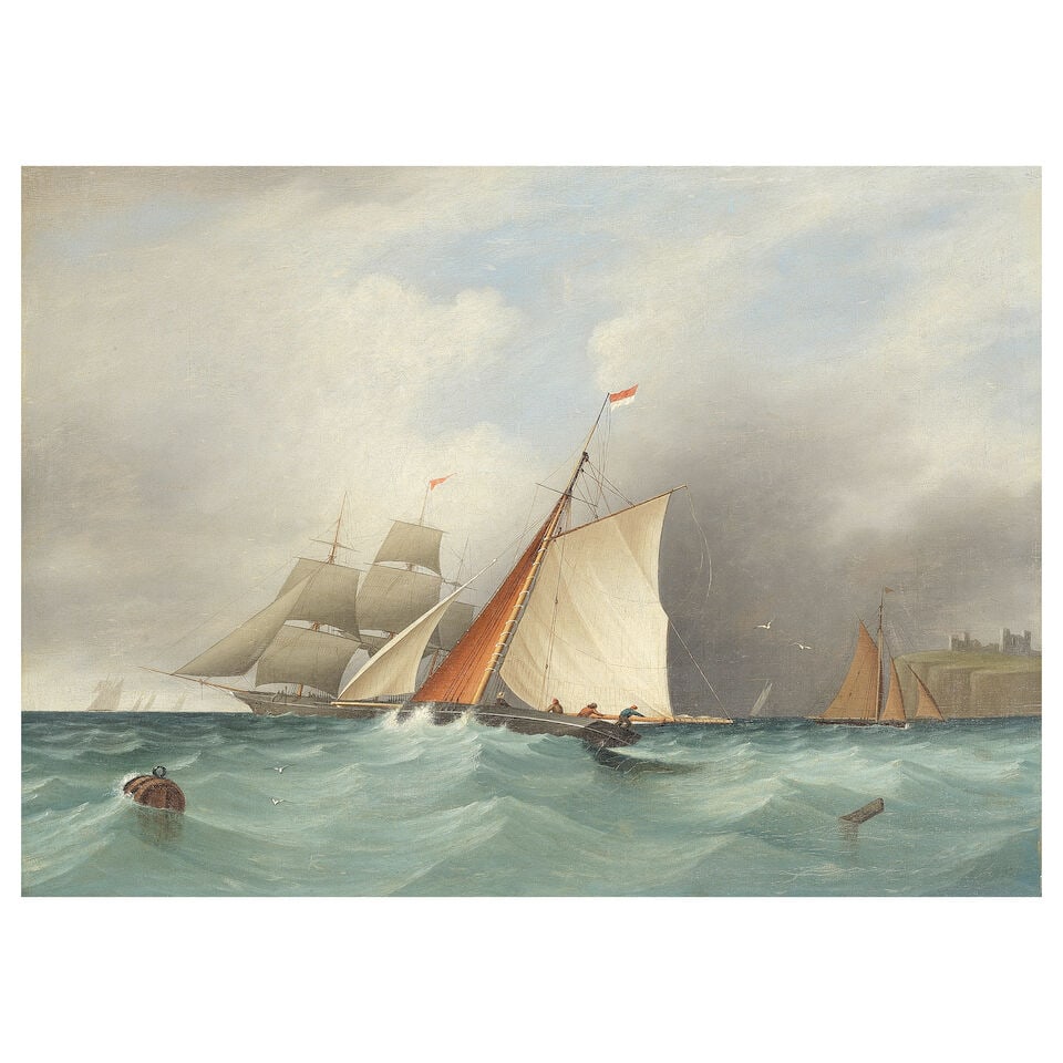 Attributed to John Lynn (British, fl. 1826-1845) The Dover Pilot cutter shortening sail and maki... (1 of 3)