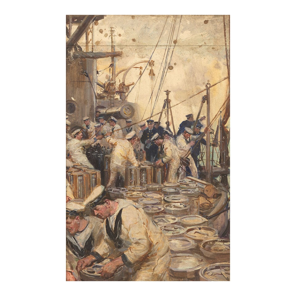 Cyrus Cincinatto Cuneo (1879-1916) Preparing the depth charges (1 of 3)