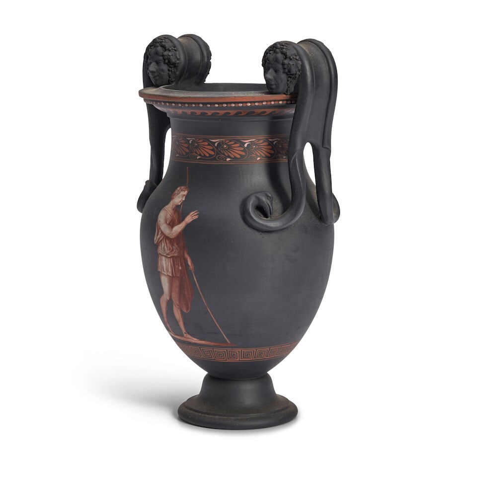 Encaustic Decorated Black Basalt Vase, England, c. 1800, - 2