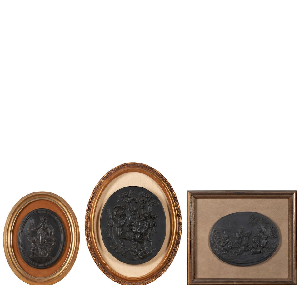 Three Framed Wedgwood Black Basalt Oval Plaques, England, 19th century, (1 of 1)