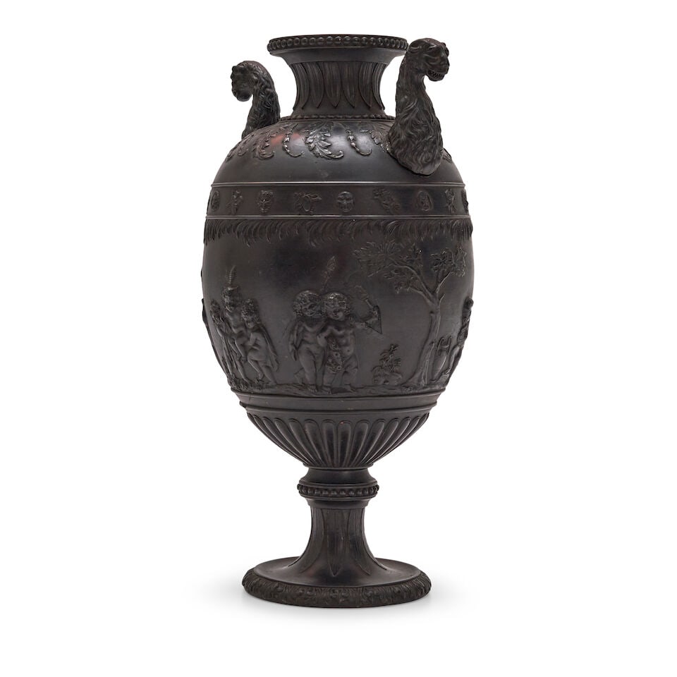Wedgwood Black Basalt Leopard-handled Vase, England, 19th century, - 2