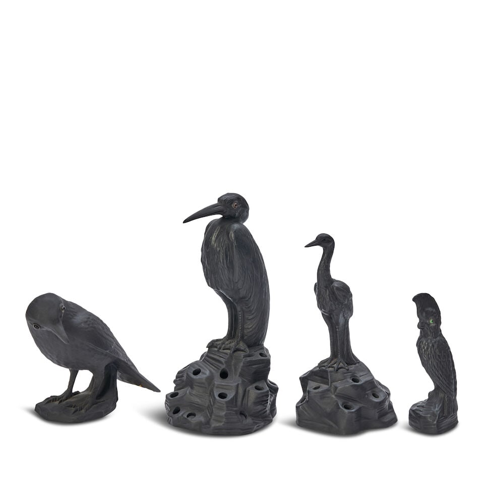 Four Wedgwood Black Basalt Birds, England, 20th century, - 2