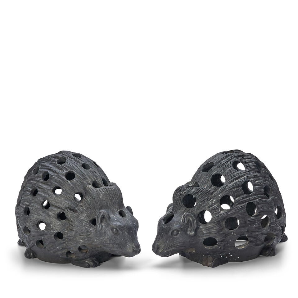 Two Wedgwood Black Basalt Hedgehogs, England, 19th century, - 2