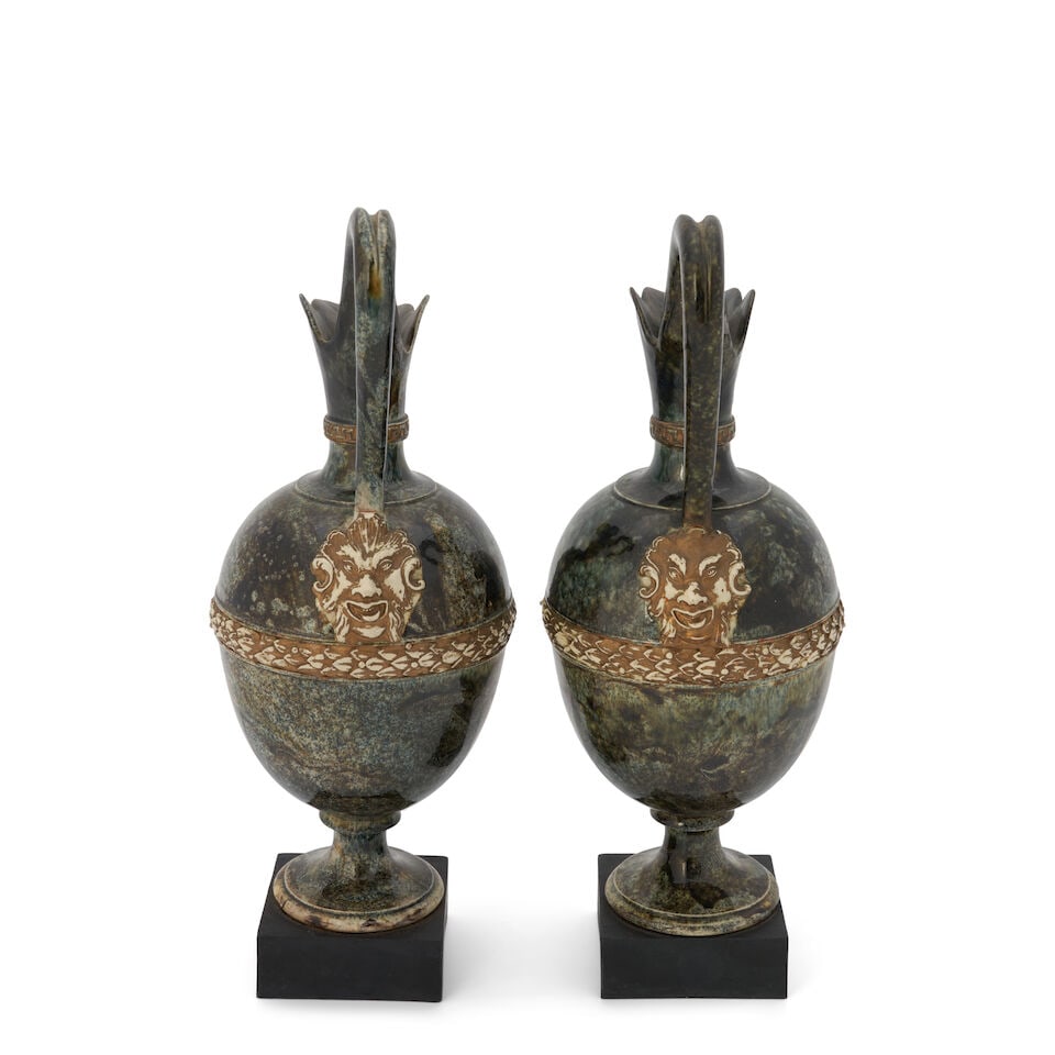 Pair of Wedgwood & Bentley Granite Glazed Creamware Ewers, England, c. 1770, - 2