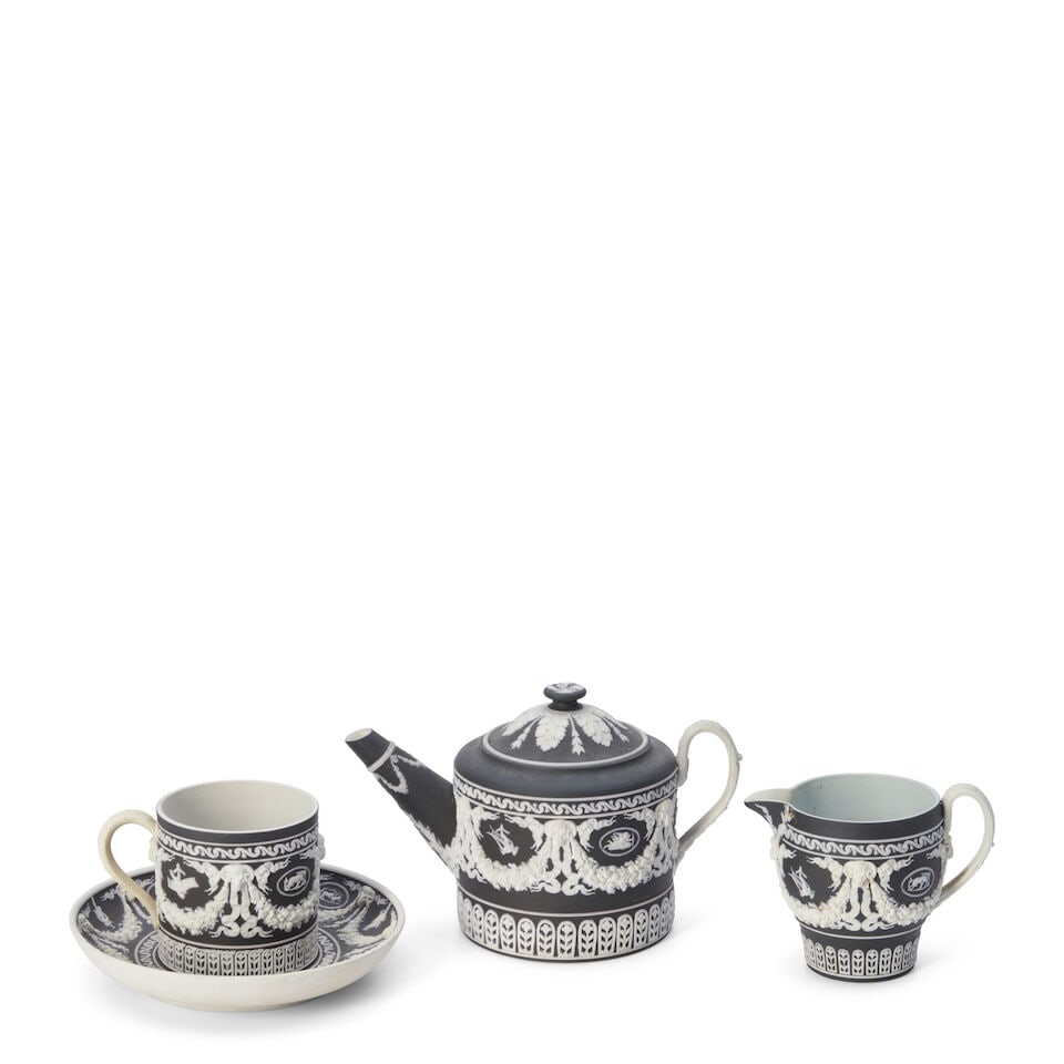 Three Wedgwood Black Jasper Dip Tea Wares, England, 19th century, (1 of 1)