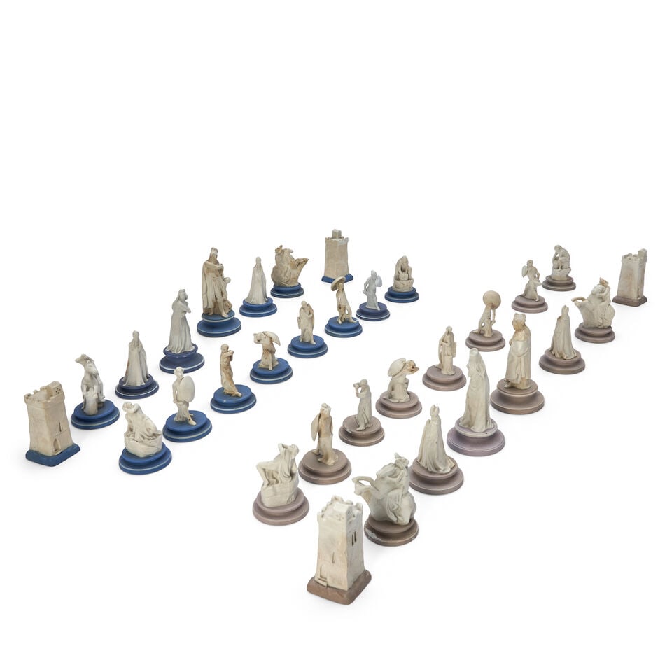 Thirty-two Piece Wedgwood Jasper Chess Set, England, early 19th century, (1 of 4)
